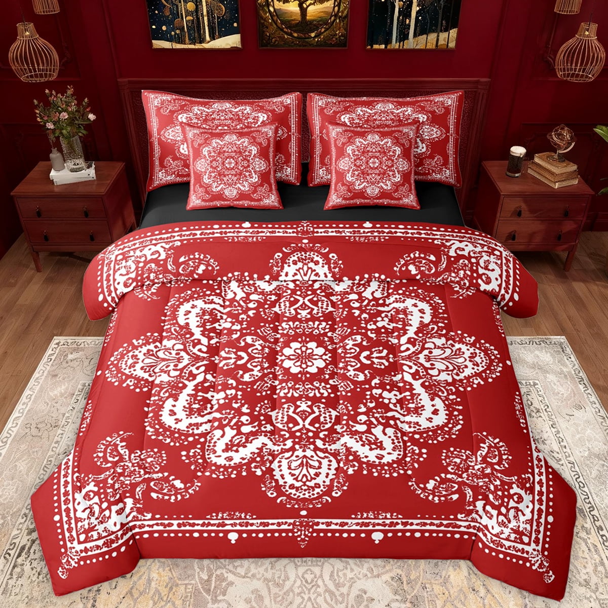 Manfei bohemian Flowers 7-Piece Twin Bedding Sets,Victorian Baroque ...