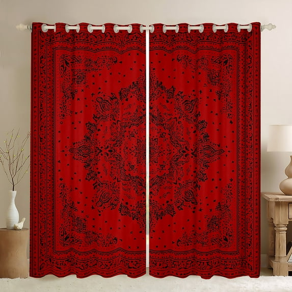 Manfei bohemian Flowers Blackout Curtains Set of 2 (52x84 Each),Victorian Baroque Damask Window Curtains,Red Black Curtains and Drapes For Girls Kids,Luxury Bedroom Decor
