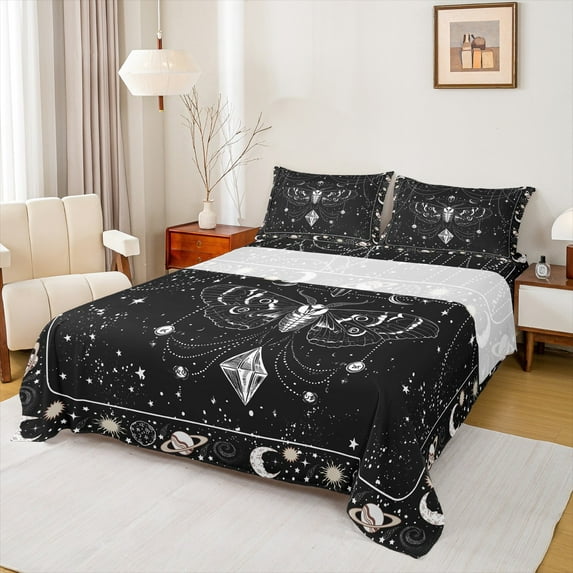 Manfei bohemian Moth Full Size Sheets,3D Cartoon Diamond Bed Sheets,Galaxy Starry Sky Sheet Sets For Kids,Breathable Home Decor,4 Pieces