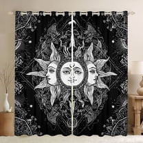 Manfei bohemian Sun Pattern Black Out Curtains,Exotic Boho Curtains Pack of 2 (42x63 Each),White Black Bedroom Curtains For Boys Girls,Breathable Home Decor