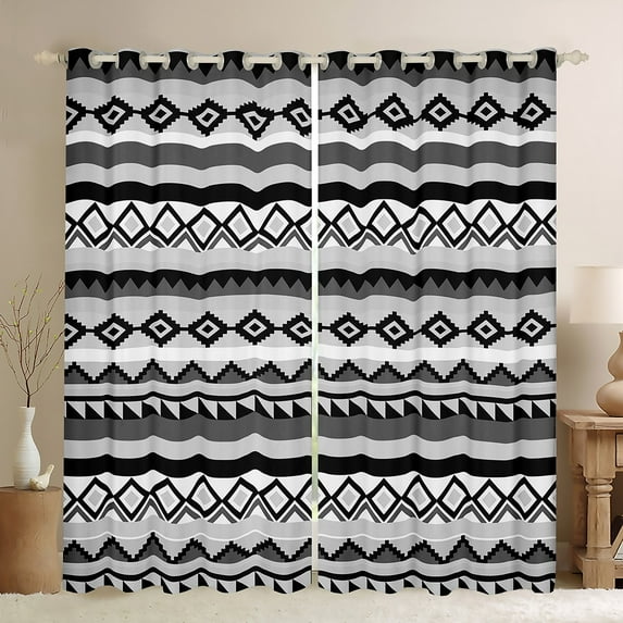 Manfei Bohemian Aztec Adult Blackout Curtains Set of 2 (52x84 Each), Grey Triangle Stripes Window Curtains, Hippie Tribal Style Curtains and Drapes, Window Curtains Bedroom Decor