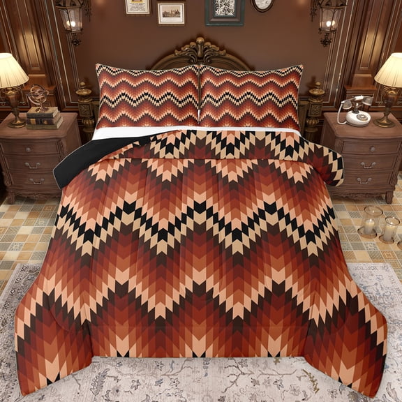 Manfei Bohemian Aztec Adult Full Size Comforter Sets, Hippie Fashion Stripes Wave Bedding Comforter Set, Southwestern Theme Reversible Bedding Sets, Breathable Home Decor, 3pcs