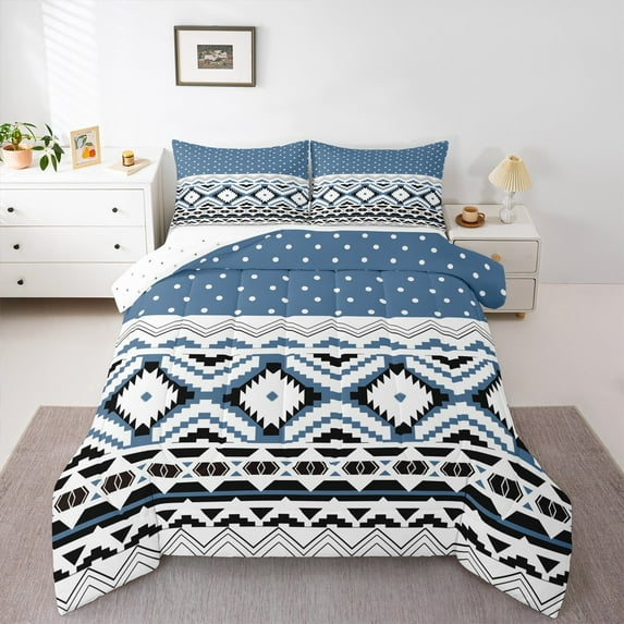 Manfei Bohemian Aztec Bedding Comforter Set 2pcs for Teens Boys Girls,Polka Dots Twin Comforter Sets Microfiber,Hippie Tribal Breathable Bedding Set,Ultra Soft Home Decor,Reversible