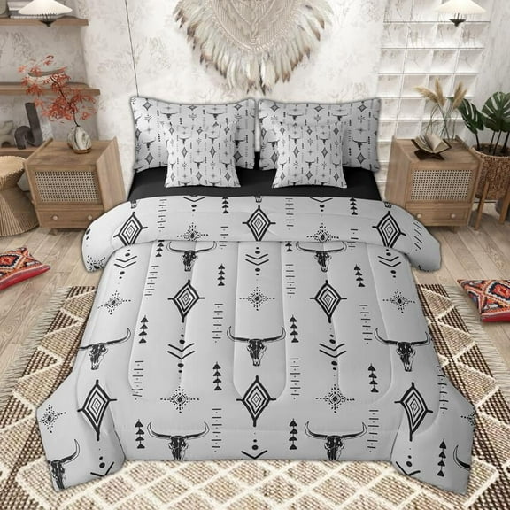 Manfei Bohemian Aztec Bedding Comforter Set 7-Piece, Aesthetic Black Gray King Bedding Sets, Tribal Geometric Bed Sheets, Super Cozy Bedroom Decor