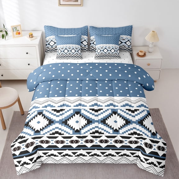 Manfei Bohemian Aztec Bedding Comforter Set 7-Piece for Teens Boys Girls,Polka Dots King Bedding Sets,Hippie Tribal Ultra Soft Bed Sheets,Ultra Soft Home Decor,Reversible