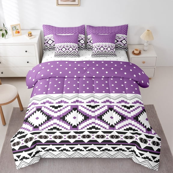 Manfei Bohemian Aztec Bedding Comforter Set 7-Piece for Teens Boys Girls,Polka Dots King Bedding Sets,Hippie Tribal Ultra Soft Bed Sheets,Ultra Soft Home Decor,Reversible