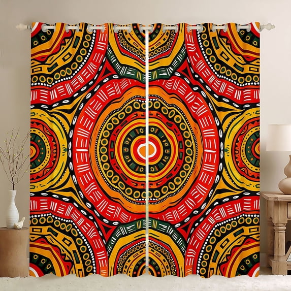 Manfei Bohemian Aztec Circle Kitchen Curtains, Hippie Mandala Black Out Curtains Pack of 2 (42x63 Each), Multicolor