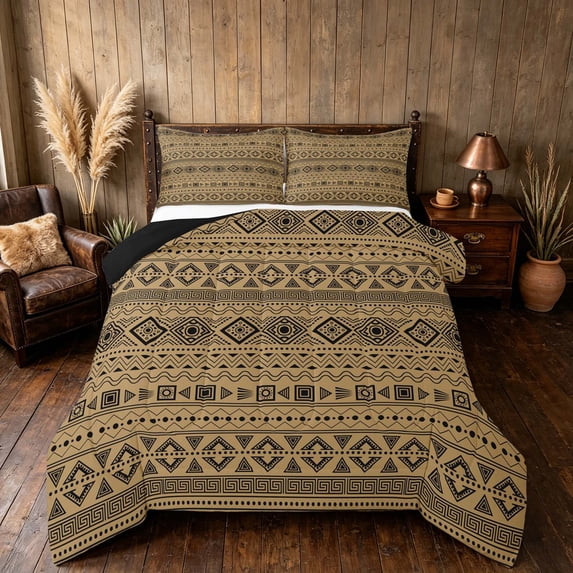 Manfei Bohemian Aztec Queen Comforter Set,Exotic Style Comforter Sets Queen, Beige Black, Black Reversible 3-Piece, 1 Comforter and 2 Pillowcases