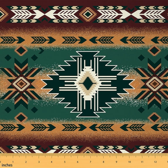 Manfei Bohemian Aztec Sewing & Crafting Fabric (3 Yards), Tribal Arrow Print Home Decor Fabric by the Yard, Brown Green Geometric DIY Fabric
