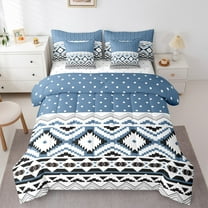 Manfei Bohemian Aztec Twin Bedding Sets 7-Piece for Teens Boys Girls,Polka Dots Bedding Comforter Set Microfiber,Hippie Tribal Breathable Sheet Sets,Ultra Soft Home Decor,Reversible