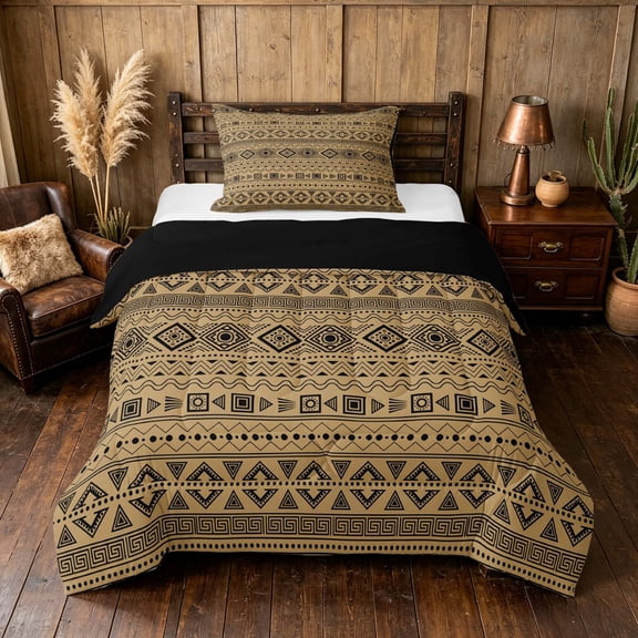Manfei Bohemian Aztec Twin Comforter Sets,Exotic Style Bedding Set, Beige Black, Black Reversible 2-Piece, 1 Comforter and 1 Pillowcase