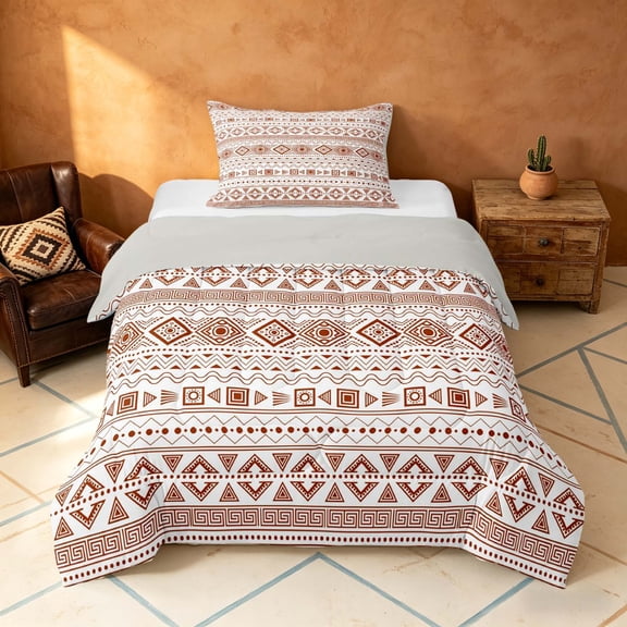 Manfei Bohemian Aztec Twin Comforter Sets, Exotic Style Bedding Set, Brown White, Gray Reversible 2-Piece, 1 Comforter and 1 Pillowcase
