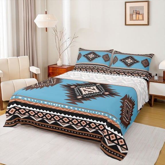 Manfei Bohemian Aztec Twin Sheet Sets 3pcs for Children Teens Adults,Exotic Style Twin Fitted Sheet Microfiber,Hippie Tribal Breathable Flat Sheet,Ultra Soft Home Decor