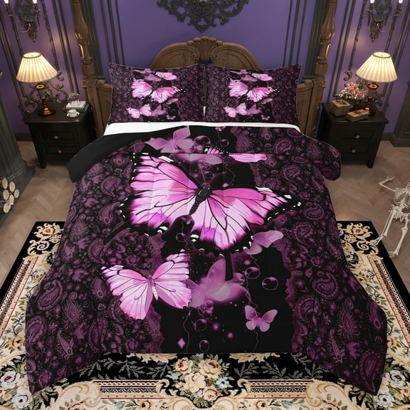 Manfei Bohemian Butterfly Bedding Comforter Set, Mandala Pink Paisley Twin Comforter Sets, Hippie Western Animal Reversible Bedding Set, Lightweight Room Decor, 2 Pieces