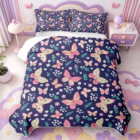 Manfei Bohemian Butterfly Floral Quilt Full,Countryside Leaves Full Bedspread Sets,3-Piece,1 Coverlet and 2 Pillowcases