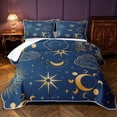 thumbnail image 1 of Manfei Bohemian Celestial Stars Twin Quilt Set,Retro Sun Moon Clouds Twin Coverlet Set,Gold Blue,Navy Blue Reversible,2pcs,1 Bedspread and 1 Pillowcase, 1 of 7