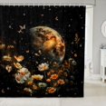 thumbnail image 1 of Manfei Bohemian Cosmic Planet Shower Curtain 72Wx78L,Boho Butterfly Floral Bath Curtain,Black Cream, 1 of 5