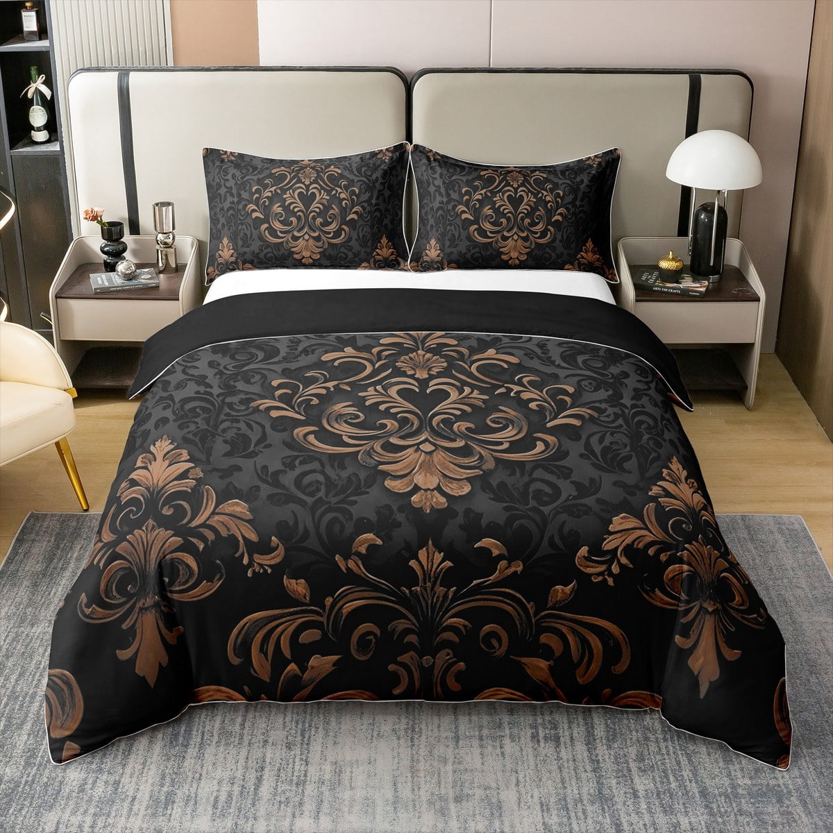 Manfei Bohemian Damask 100% Cotton Duvet Cover Full Size, Black Brown ...