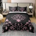 thumbnail image 1 of Manfei Bohemian Damask 100% Cotton Duvet Cover Queen Size, Black Pink Bedding Sets Queen Size, Victorian Flower Bed Set, Breathable Bedroom Decoration, 1 of 9