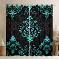 thumbnail image 1 of Manfei Bohemian Damask Curtains Pack of 2 (52x63), Black Cyan Black Out Curtains, Victorian Flower Window Curtains, Stylish Bedroom Decoration, 1 of 6
