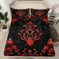 thumbnail image 1 of Manfei Bohemian Damask Fitted Sheet Set Queen, Black Red Bedding Queen Size, Victorian Flower Bed Cover, Breathable Bedroom Decoration, 3 Pieces, 1 of 6