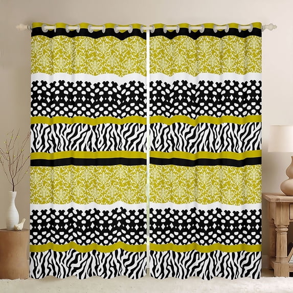 Manfei Bohemian Damask Khaki Blackout Curtains Set of 2 (52x84 Each), Fashion Zebra Print Window Curtains, Modern Stripes Abstract Curtains and Drapes, Curtains and Drapes Home Decor