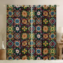 Manfei Bohemian Damask Mandala Black Out Curtains for Female Men,Geometric Plaid Curtains Pack of 2 (42x63 Each),Exotic Style Bedroom Curtains,Ultra Soft Home Decor