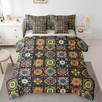Manfei Bohemian Damask Mandala Twin Bedding Sets 7-Piece for Female Men,Geometric Plaid Bedding Comforter Set Microfiber,Exotic Style Breathable Sheet Sets,Ultra Soft Home Decor,Reversible