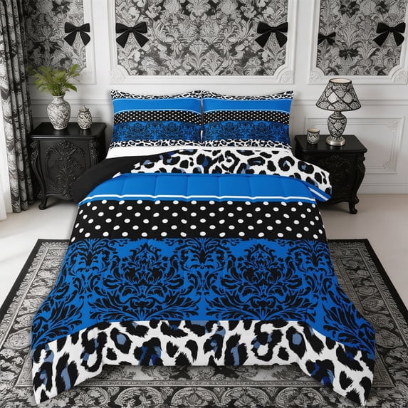 Manfei Bohemian Damask Queen Comforter Set 3 Pieces,Vintage Leopard Print Comforter Sets Queen,1 Comforter and 2 Pillowcases,Reversible