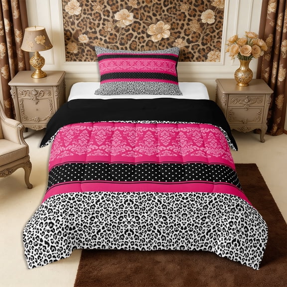 Manfei Bohemian Damask Twin Comforter Sets 2pcs,Vintage Leopard Print Bedding Set,1 Comforter and 1 Pillowcase,Reversible