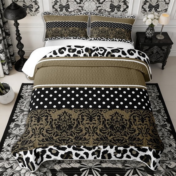 Manfei Bohemian Damask Twin Quilt Set 2 Pieces,Vintage Leopard Print Twin Coverlet Set,1 Bedspread and 1 Pillowcase