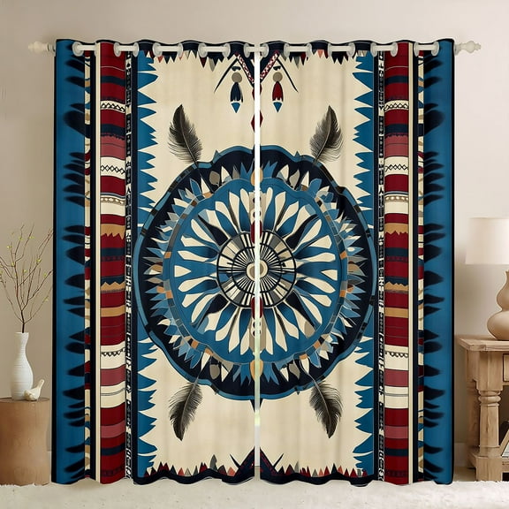 Manfei Bohemian Feather Aztec Black Out Curtains for Teens Female Men,Exotic Style Curtains Pack of 2 (42x63 Each),Tribal Theme Bedroom Curtains,Lightweight Room Decor