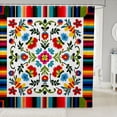 thumbnail image 1 of Manfei Bohemian Floral Shower Curtain 72Wx72L, Folk Serape Flower Bathroom Curtain, Cream Blue, 1 of 5