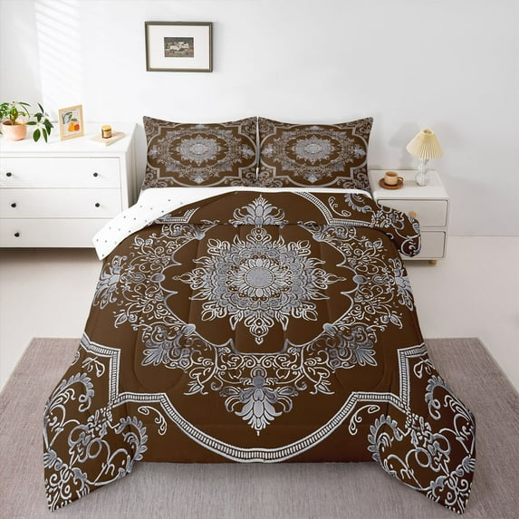 Manfei Bohemian Flower 3-Piece Full Size Comforter Sets for Teens Boys Girls,Exotic Style Bedding Comforter Set,Boho Mandala Lightweight Bedding Sets,Super Cozy Room Decor,Reversible