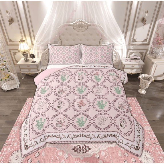 Manfei Bohemian Flower Adult Queen Comforter Set, Vintage Western Garden Floral Bedding Sets, French Style Reversible Bedding Comforter Set, Super Cozy Room Decor, 3pcs