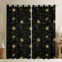 Manfei Bohemian Galaxy Sun Black Out Curtains for Teen, Hippie Tribal Moon Curtains Pack of 2 (42x63 Each), Black Gold Bedroom Curtains, Window Curtains Bedroom Decor
