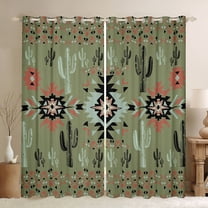 Manfei Bohemian Hippie Aztec Black Out Curtains for Adult, Rustic Farmhouse Cactus Curtains Pack of 2 (42x63 Each), Green Southwestern Style Bedroom Curtains, Window Curtains Room Decor