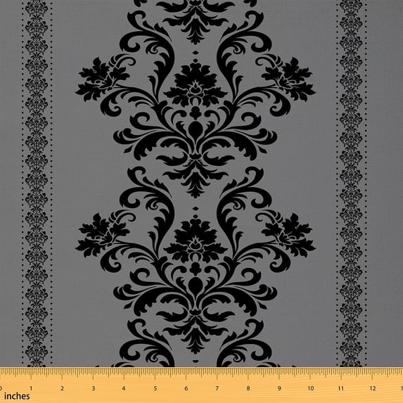 Manfei Bohemian Hippie Damask Fabric by the Yard (3 Yards), Vintage Gray Black Decorative Fabric by the Yard, Victorian Baroque Flower DIY Fabric