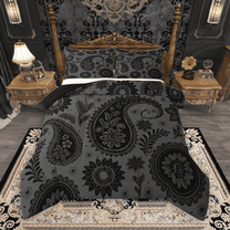 Manfei Bohemian Paisley Bedding Comforter Set 2pcs, Hippie Mandala Twin Comforter Sets, Black Gray Bedding Set, Luxury Bedroom Decor