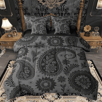 Manfei Bohemian Paisley Twin Bedding Sets 7pcs, Hippie Mandala Bedding Comforter Set, Black Gray Sheet Sets, Luxury Bedroom Decor