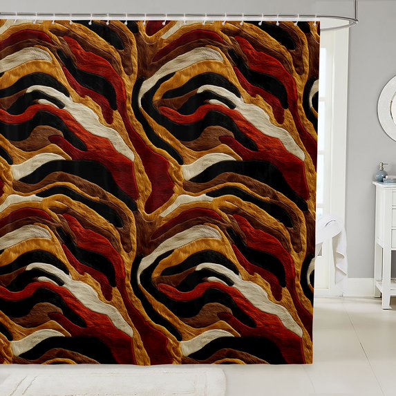 Manfei Bohemian Tiger Print Shower Curtain 72Wx84L, Rustic Abstract Art Bathroom Shower Curtain, Brown