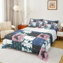 Manfei Bohemian Tribal Aztec Twin Sheet Sets, Blue Pink Patchwork Twin Fitted Sheet, Cowgirl Cowboy Flat Sheet, Lightweight Room Decor, 3 Pieces