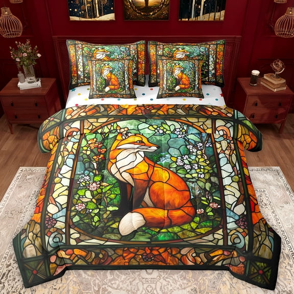 Manfei Bohemian Western Fox Twin Bedding Sets 7-Piece for Adult, Tribal Hippie Wildlife Bedding Comforter Set, Rustic Farmhouse Reversible Sheet Sets, Luxury Bedroom Decor