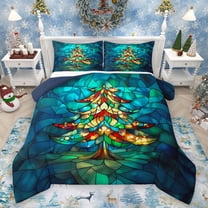 Manfei Bohemian Xmas Tree Bedding Comforter Set, Vintage Fashion Abstract Twin Comforter Sets, Teens Kids Boys Girls Reversible Bedding Set, Microfiber Bedroom Decor, 2-Piece