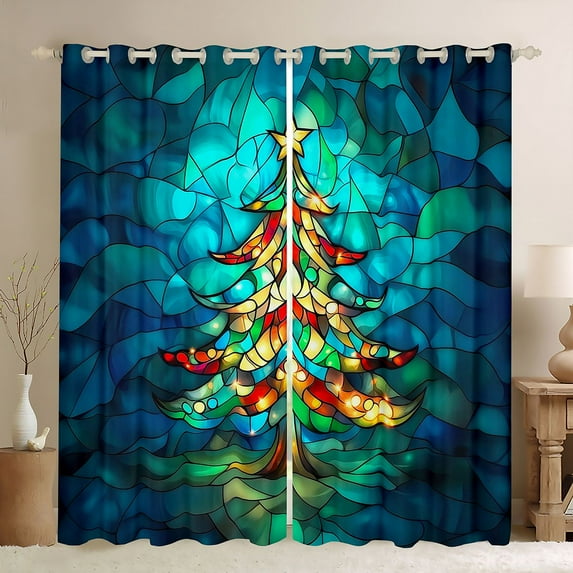 Homewish Bohemian Xmas Tree Black Out Curtains, Vintage Fashion Abstract Curtains Pack of 2 (42x63 Each), Teens Kids Boys Girls Bedroom Curtains, Curtains and Drapes Bedroom Decor