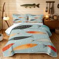 thumbnail image 1 of Manfei Boho Abstract Fish Quilt King, Ocean Art King Coverlet Set, Gray Blue, 3-Piece, 1 Bedspread and 2 Pillowcases, 1 of 7