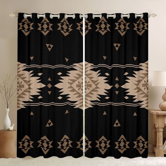 Manfei Boho Aztec Blackout Curtains Set of 2 (52x84 Each), Black Beige Tribal Geometric Curtain
