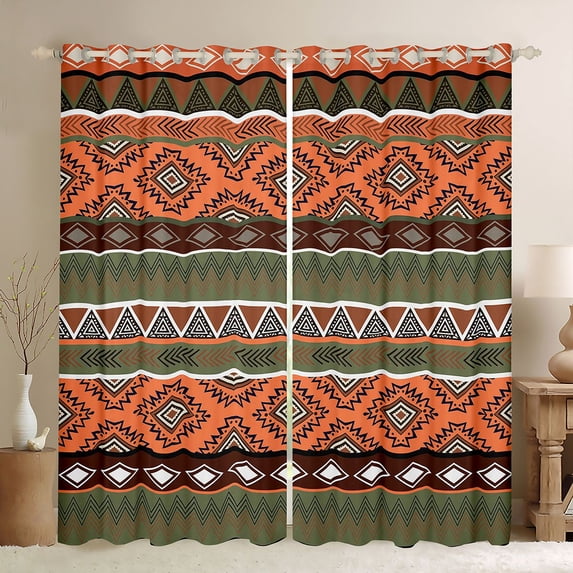 Manfei Boho Aztec Blackout Curtains Set of 2 (52x84 Each), Tribal Geometric Curtain, Multicolor Orange