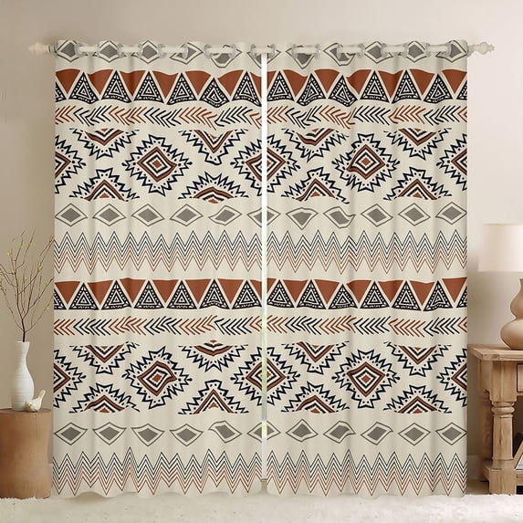 Manfei Boho Aztec Blackout Curtains, Tribal Geometric Curtains Pack of 2 (42x84 Each), Multicolor Beige