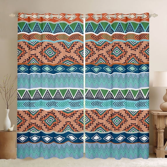 Manfei Boho Aztec Blackout Curtains, Tribal Geometric Curtains Pack of 2 (42x84 Each), Multicolor Blue Green